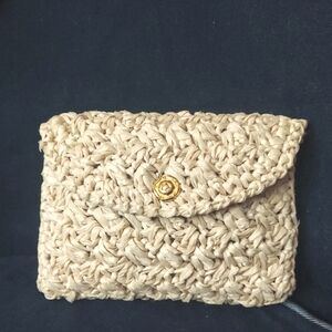 MCM Vintage Franklin Simon Woven Raffia Beige Crochet Clutch Purse Italy